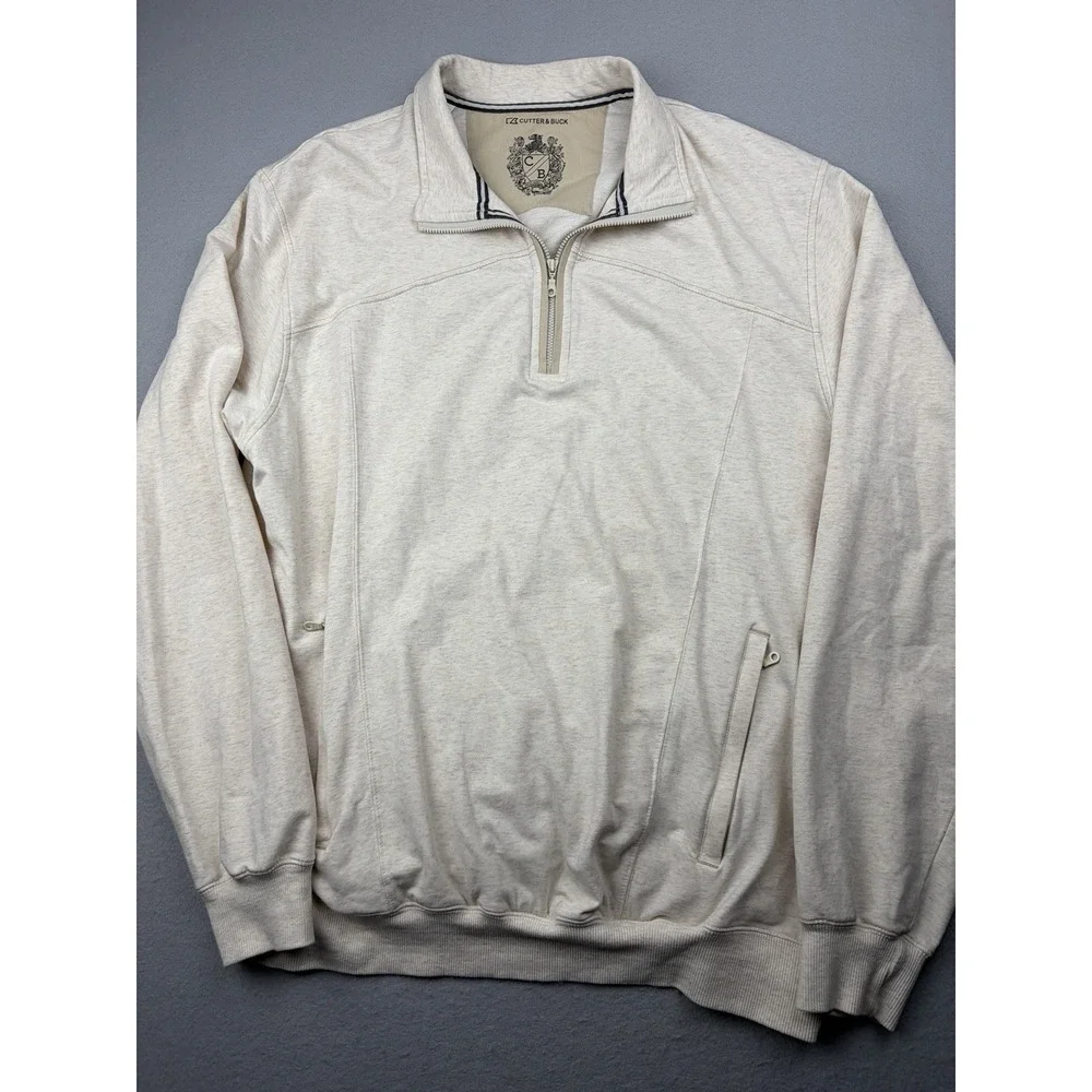 Cutter & Buck Quarter Zip Pullover Oatmeal Cotton Stretch Men's XXL